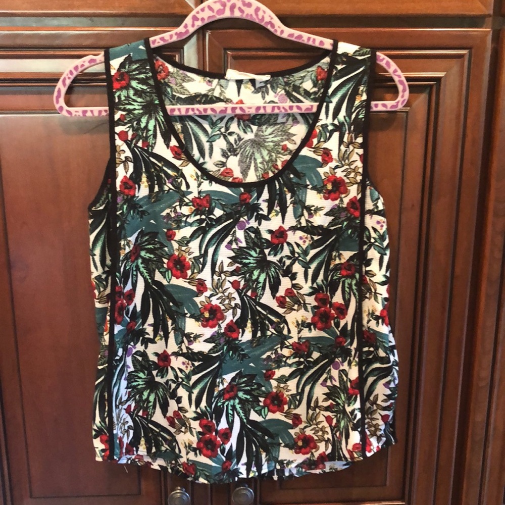 Jungle Print Tank Top w/ Black Piping Detail